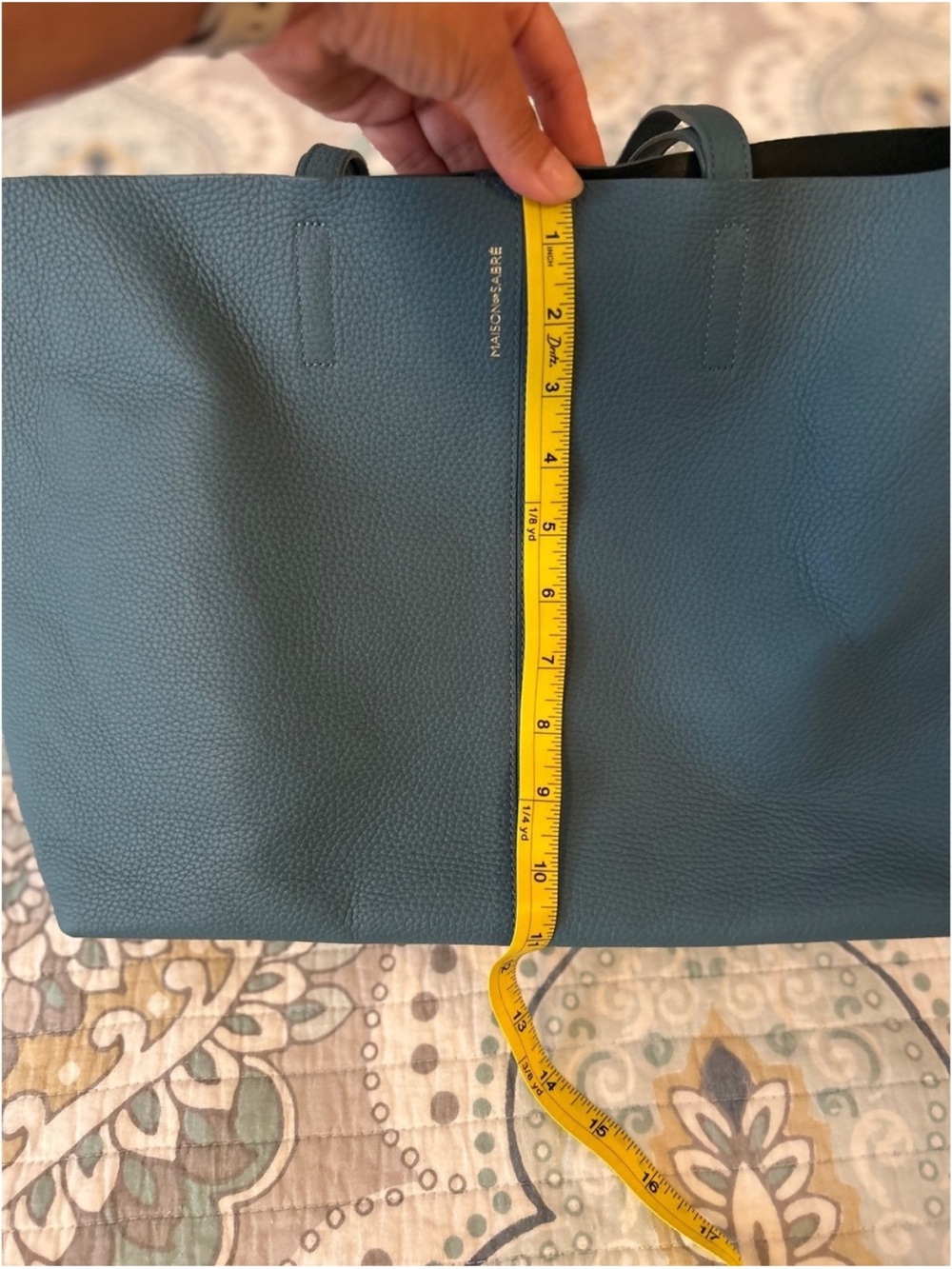 Maison de Sabre Blue Leather Tote Bag with Interior Pockets - Picture 11 of 11